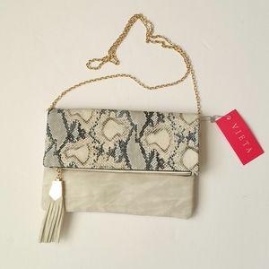 Vieta Ivory Faux Snake Skin Clutch Handbag